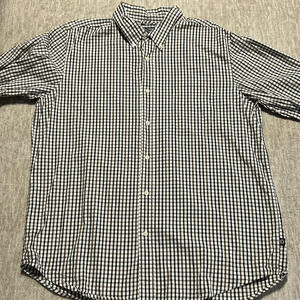 Chaps Mens XL button up short sleeve plaid shirt brown navy cream